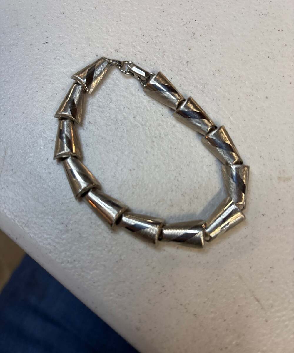 Vintage Napier Silver-Tone Textured Diagonal Stripe Cone Link Bracelet